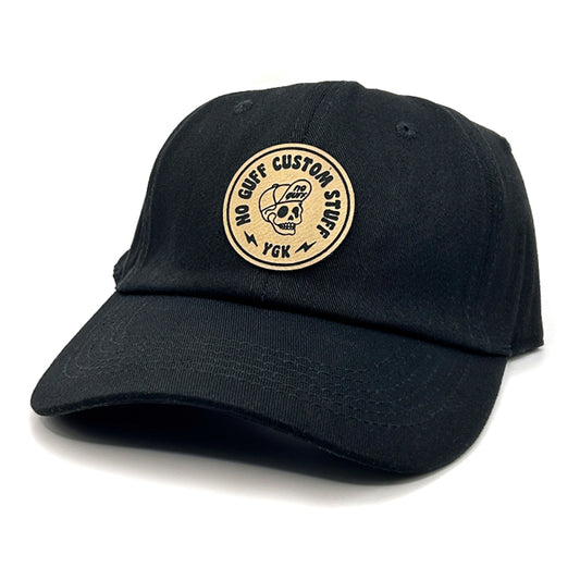 Black Dad Hat with No Guff Leather Patch