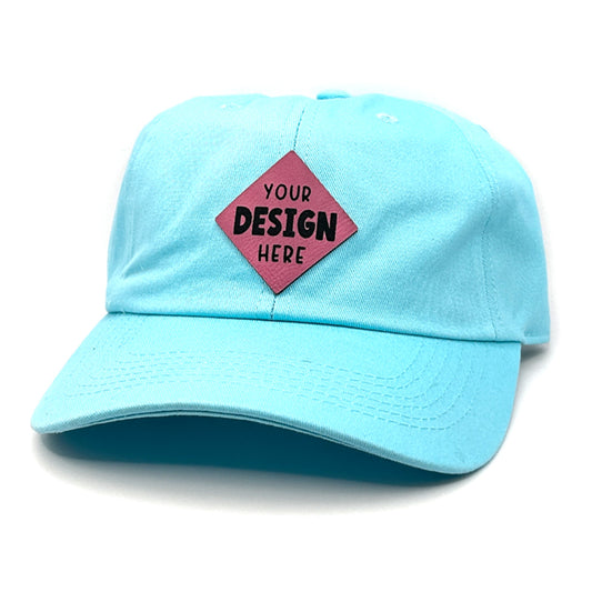 Blue Dad Hat with Custom Faux Leather Patch
