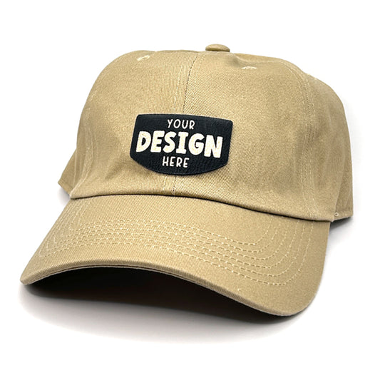 Khaki Dad Hat with Custom Faux Leather Patch