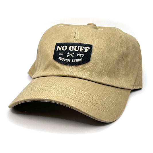 Khaki Dad Hat with No Guff Leather Patch