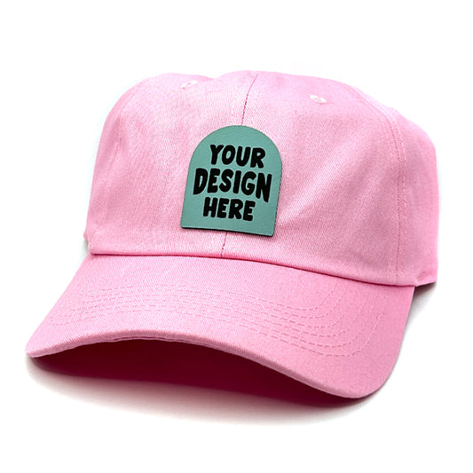 Pink Dad Hat with Custom Faux Leather Patch