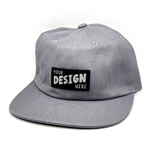 Grey Flat Bill Hat with Custom Faux Leather Patch