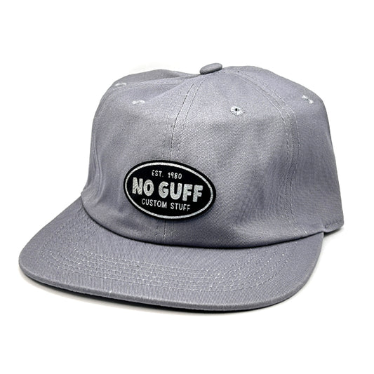 Grey Flat Bill Hat with No Guff Leather Patch