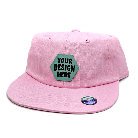 Pink Flat Bill Hat with Custom Faux Leather Patch