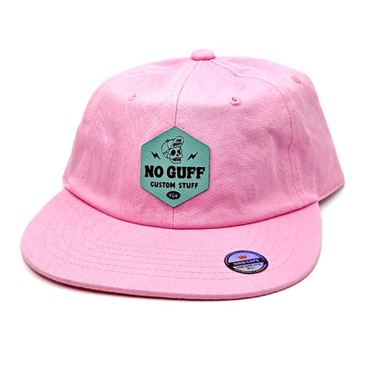Pink Flat Bill Hat with No Guff Leather Patch