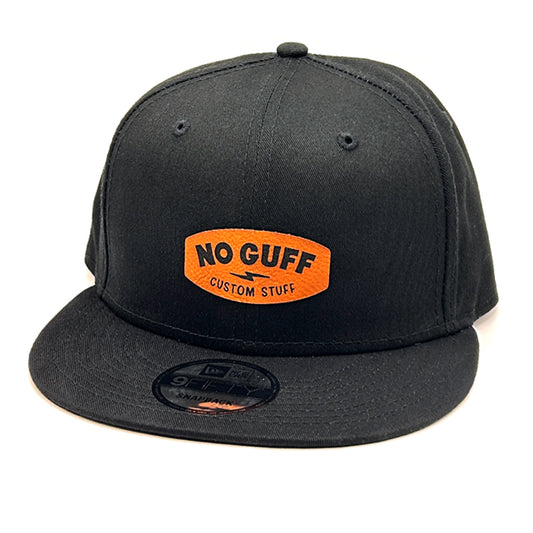 New Era Black Hat with No Guff Leather Patch