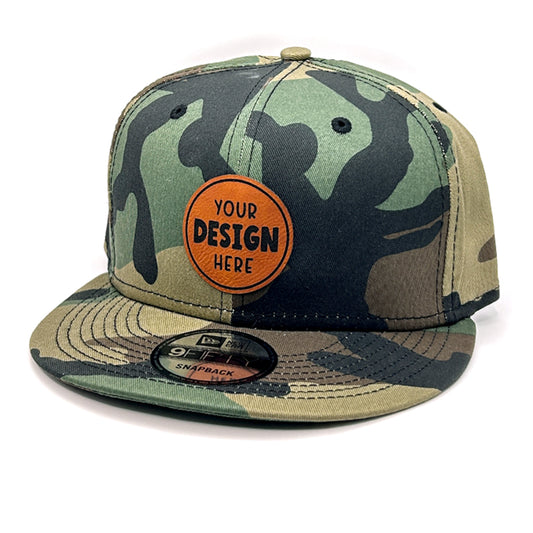 New Era Camo Hat with Custom Faux Leather Patch