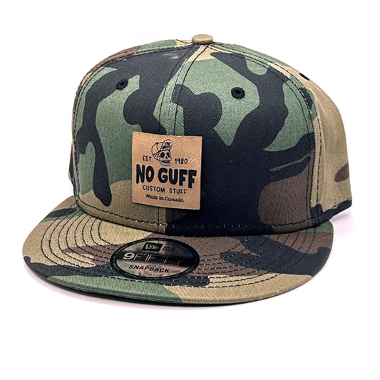 New Era Camo Hat with No Guff Leather Patch